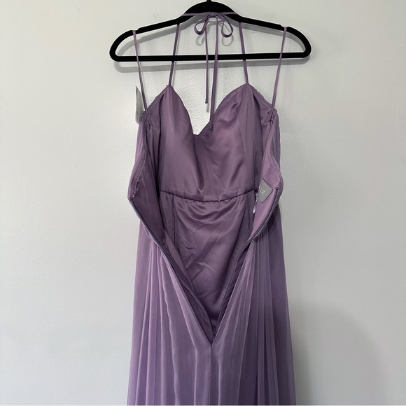 NWT Amsale Crinkle Silk‎ Chiffon Halter Dress Size 14 - Picture 4 of 8